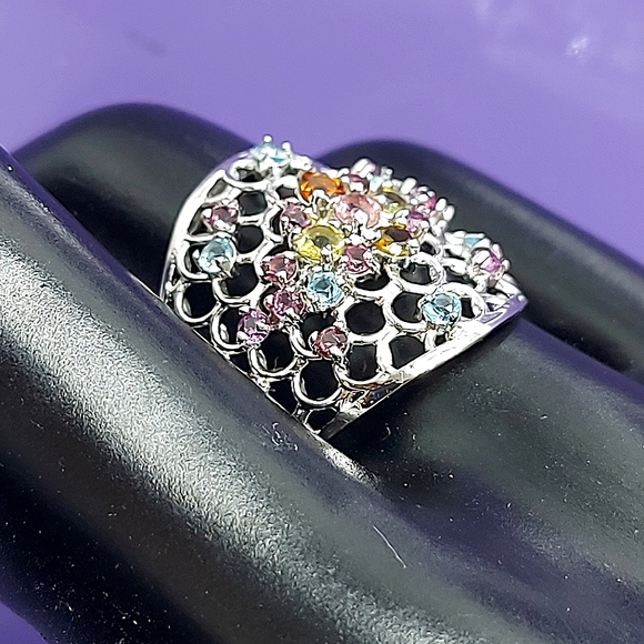 Natural Tourmaline, Apatite, Rhodolite Garnet 925 Sterling Silver Ring Sz 7.5 - Picture 7 of 9